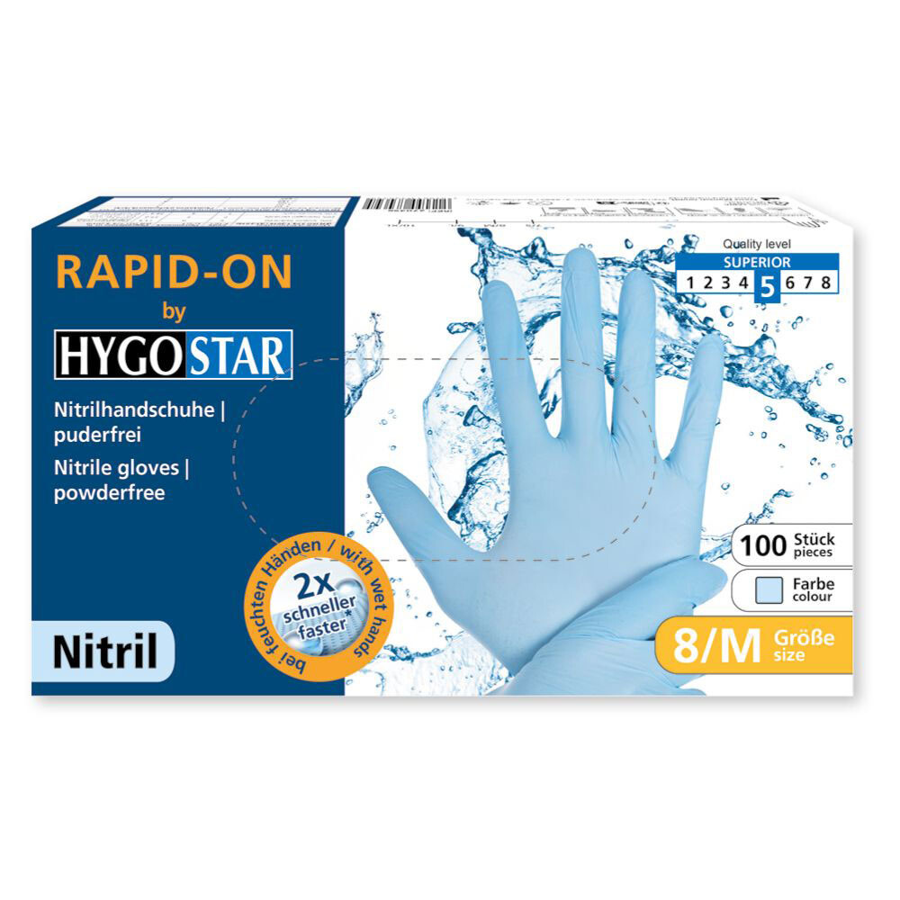 Einmal-Handschuhe Rapid-On Nitril Größe M puderfrei blau Einmal-Handschuhe Rapid-On Nitril Größe M puderfrei blau