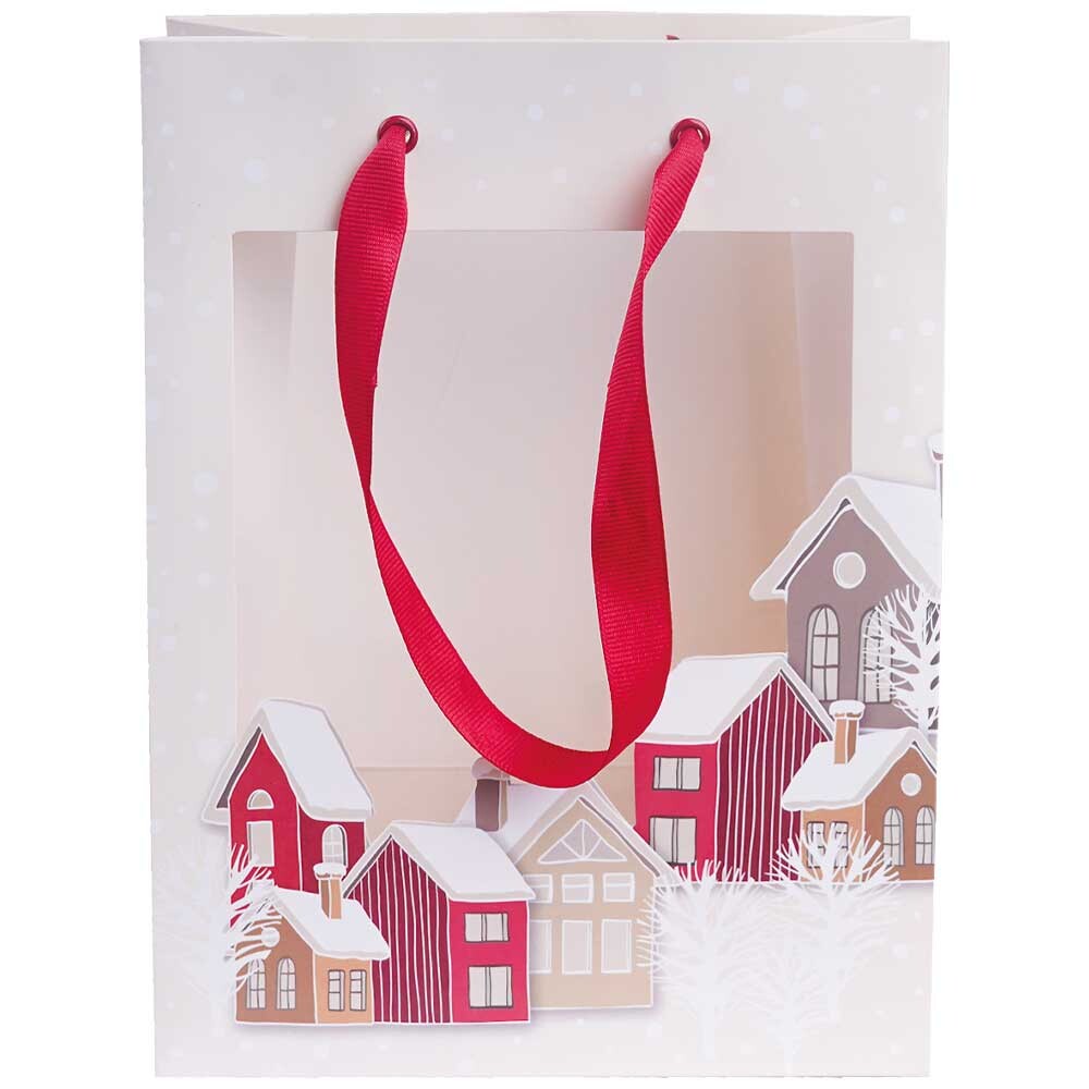 Exklusiv Geschenktragetasche Winter Town mit Sichtfenster Exklusiv Geschenktragetasche Winter Town mit Sichtfenster