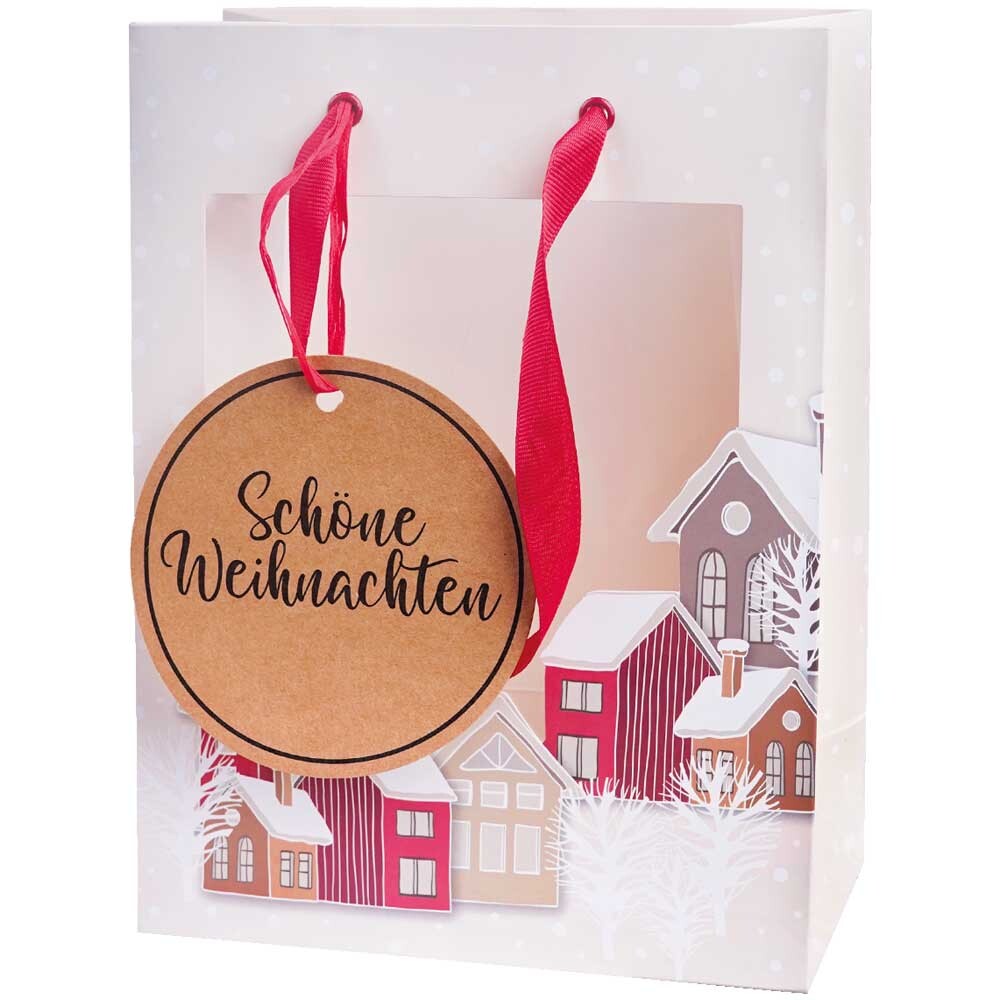 Exklusiv Geschenktragetasche Winter Town mit Sichtfenster Exklusiv Geschenktragetasche Winter Town mit Sichtfenster
