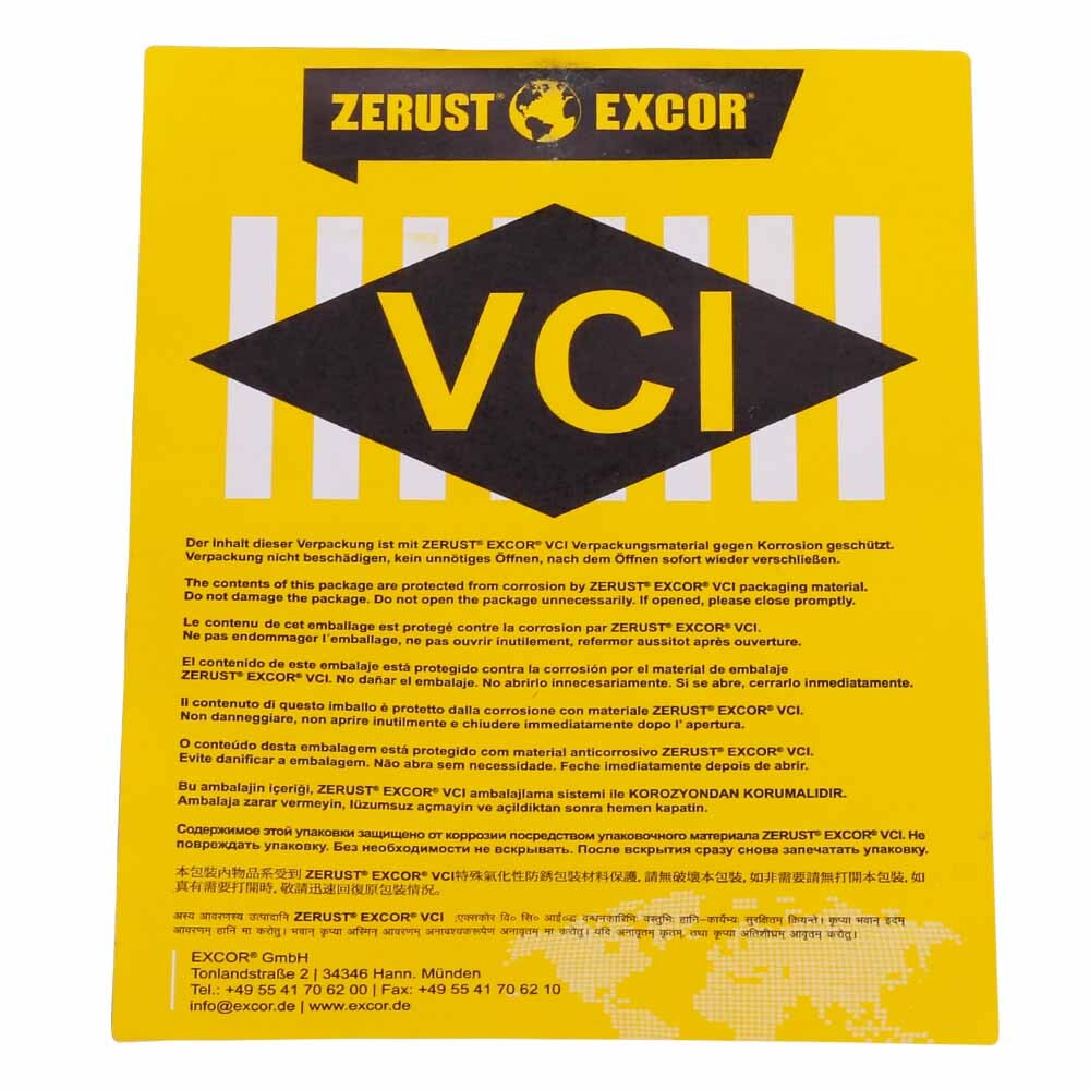 EXCOR Etiketten gelb mit schwarzem "VCI"-Druck EXCOR Etiketten gelb mit schwarzem "VCI"-Druck