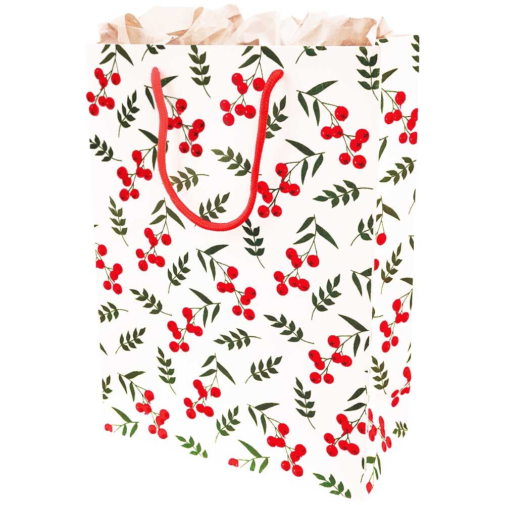 Exklusiv Geschenk-Tragetaschen Beeren beflockt groß Exklusiv Geschenk-Tragetaschen Beeren beflockt groß