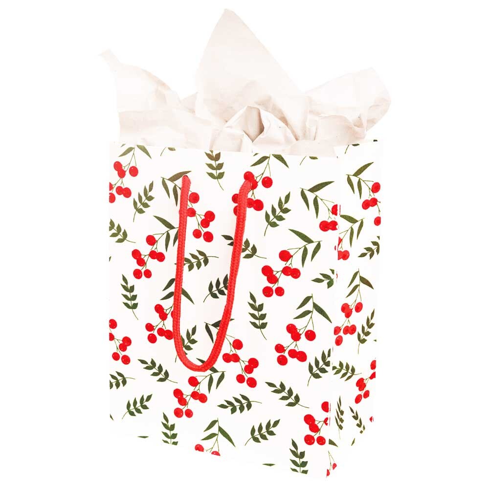 Exklusiv Geschenk-Tragetaschen Beeren beflockt klein Exklusiv Geschenk-Tragetaschen Beeren beflockt klein