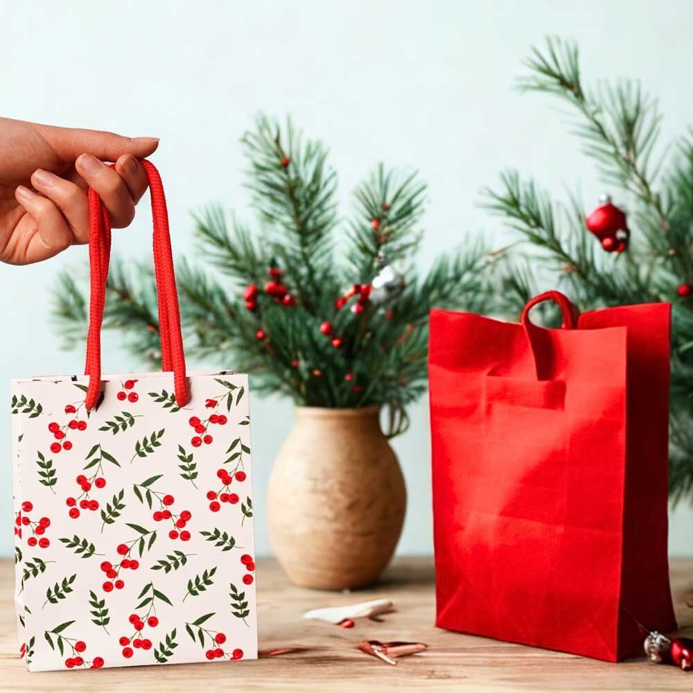 Exklusiv Geschenk-Tragetaschen Beeren beflockt mini Exklusiv Geschenk-Tragetaschen Beeren beflockt mini