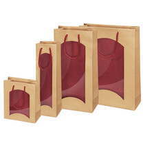 Flaschen - Tragetaschen aus Kraftpapier Natur/Bordeaux Flaschen - Tragetaschen aus Kraftpapier Natur/Bordeaux