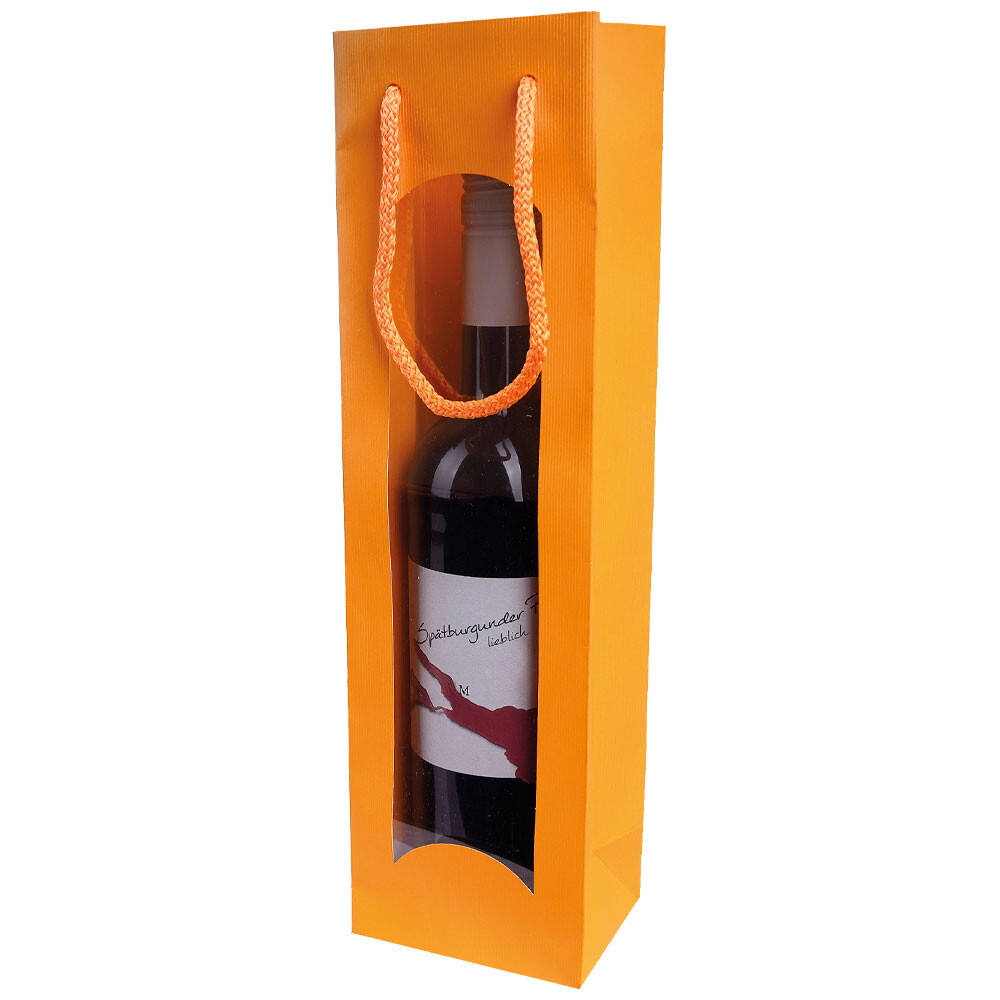 Flaschen - Tragetaschen orange mit Linienprägung Sichtfenster 1er Flaschen - Tragetaschen orange mit Linienprägung Sichtfenster 1er