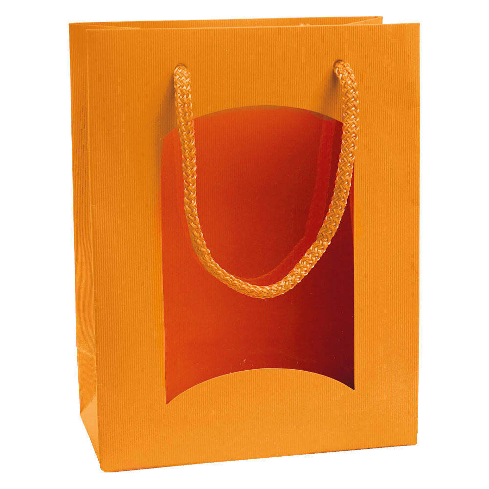 Flaschen - Tragetaschen orange mit Linienprägung Sichtfenster Klein