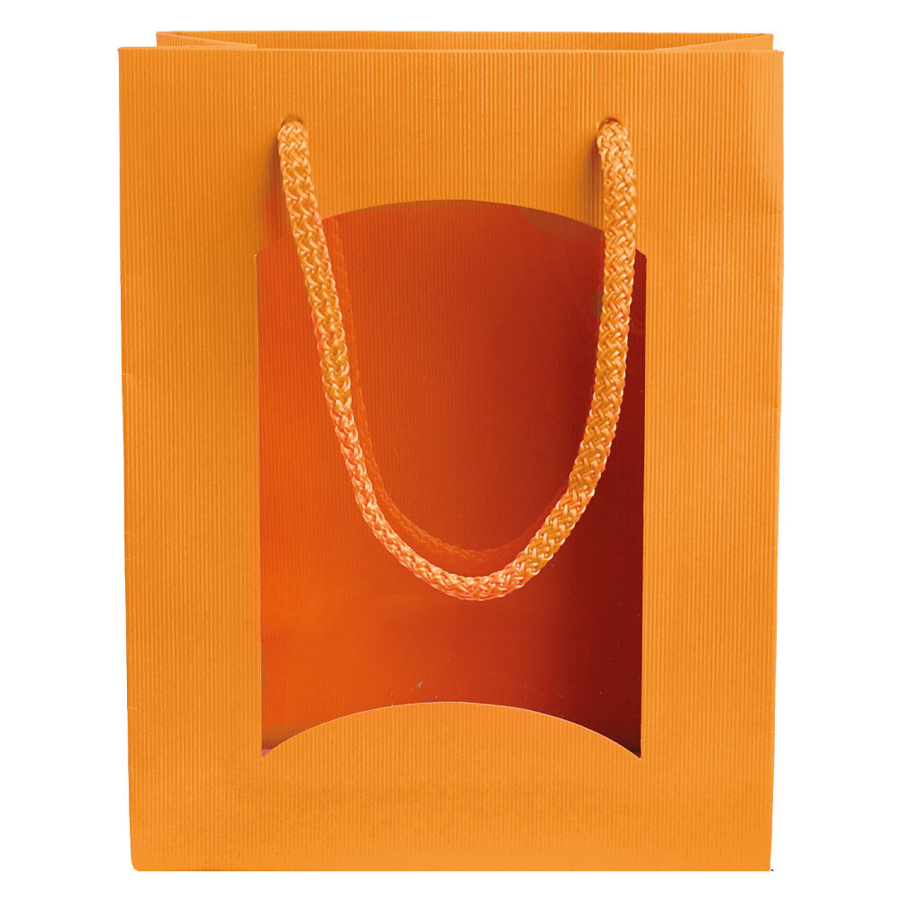 Flaschen - Tragetaschen orange mit Linienprägung Sichtfenster Klein