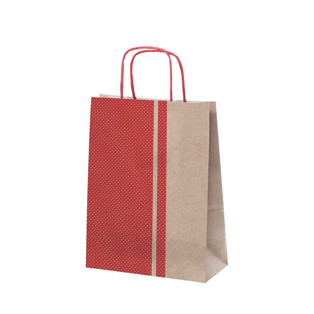 Geschenk-Tragetasche rot/braun mit Punkte klein Geschenk-Tragetasche rot/braun mit Punkte klein