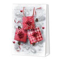Geschenk-Tragetasche Weihnachtspräsente/Zweige mittel weiß/rot Geschenk-Tragetasche Weihnachtspräsente/Zweige mittel weiß/rot