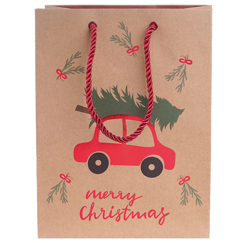 Geschenk-Tragetaschen aus Kraftpapier Driving Home rot-grün klein Geschenk-Tragetaschen aus Kraftpapier Driving Home rot-grün klein