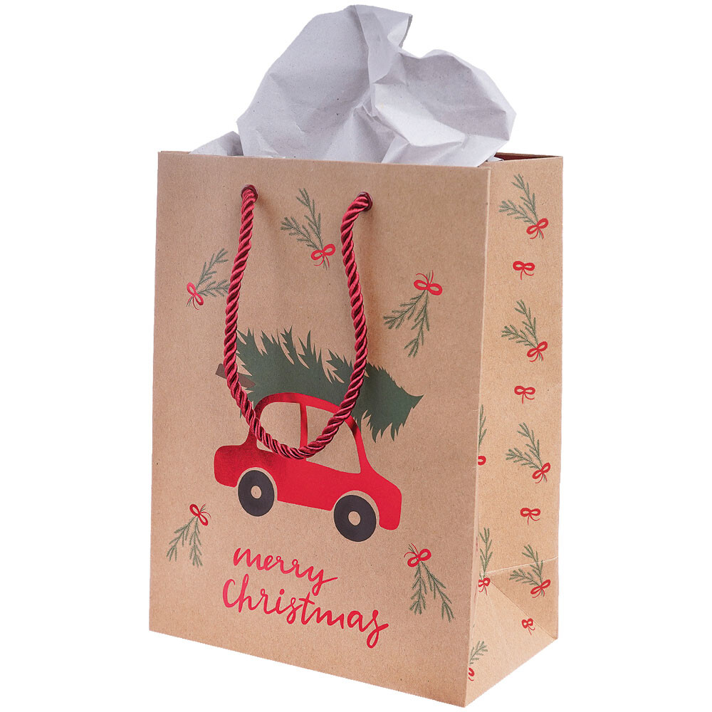 Geschenk-Tragetaschen aus Kraftpapier Driving Home rot-grün klein Geschenk-Tragetaschen aus Kraftpapier Driving Home rot-grün klein