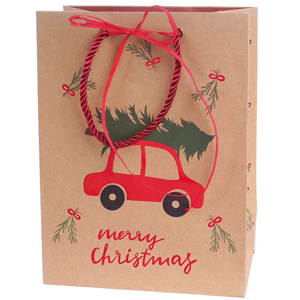 Geschenk-Tragetaschen aus Kraftpapier Driving Home rot-grün klein Geschenk-Tragetaschen aus Kraftpapier Driving Home rot-grün klein