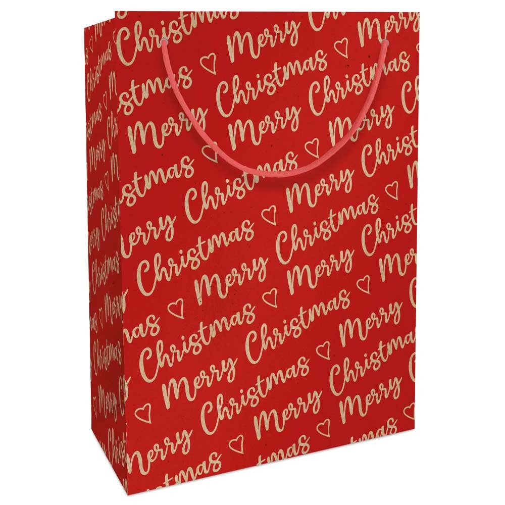 Geschenk-Tragetaschen aus Kraftpapier Merry Christmas rot groß