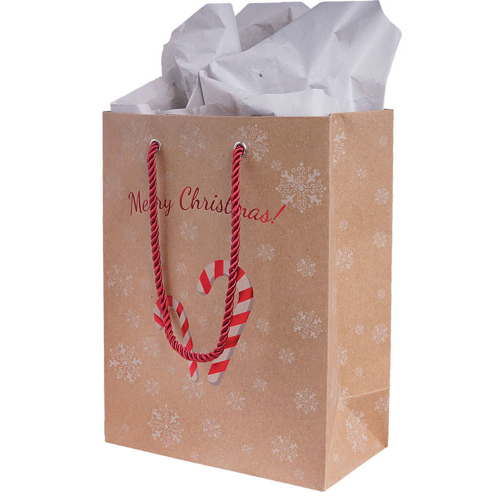 Geschenk-Tragetaschen aus Kraftpapier Zuckerstange rot-weiß klein Geschenk-Tragetaschen aus Kraftpapier Zuckerstange rot-weiß klein