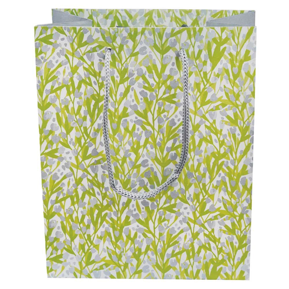 Geschenk-Tragetaschen grün mit Blumenmotiv 18 + 10 x 23 cm Geschenk-Tragetaschen grün mit Blumenmotiv 18 + 10 x 23 cm