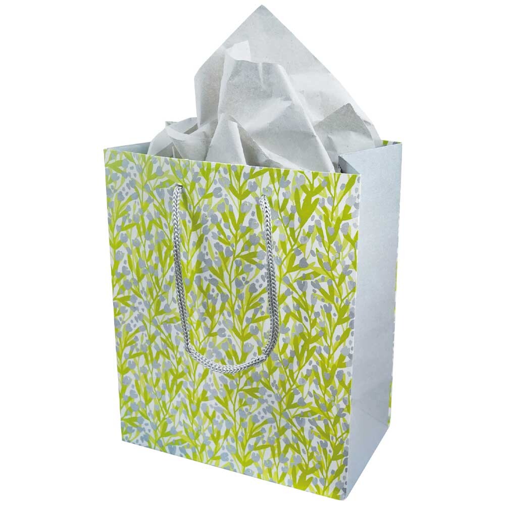 Geschenk-Tragetaschen grün mit Blumenmotiv 18 + 10 x 23 cm Geschenk-Tragetaschen grün mit Blumenmotiv 18 + 10 x 23 cm