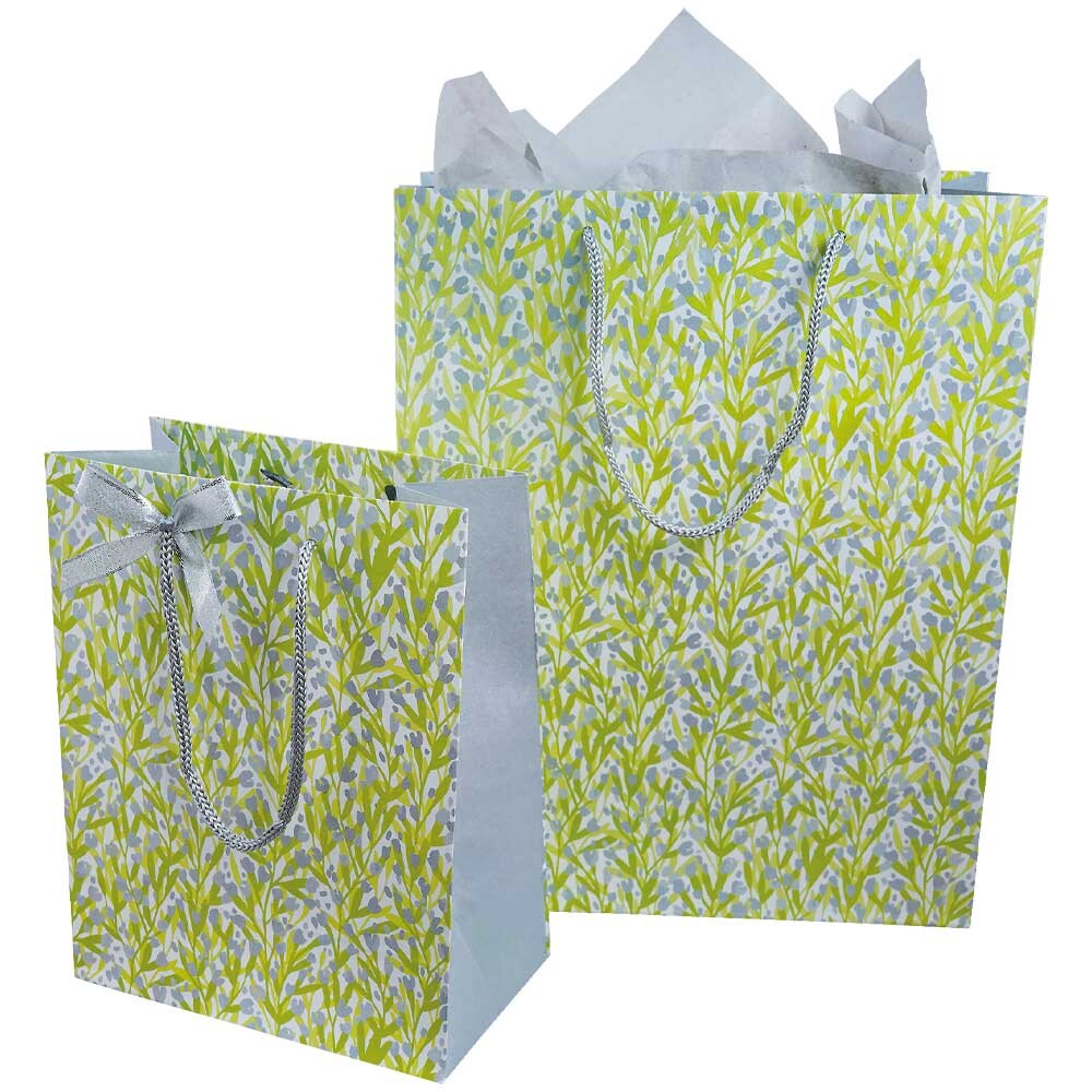 Geschenk-Tragetaschen grün mit Blumenmotiv 26 + 13 x 32 cm Geschenk-Tragetaschen grün mit Blumenmotiv 26 + 13 x 32 cm