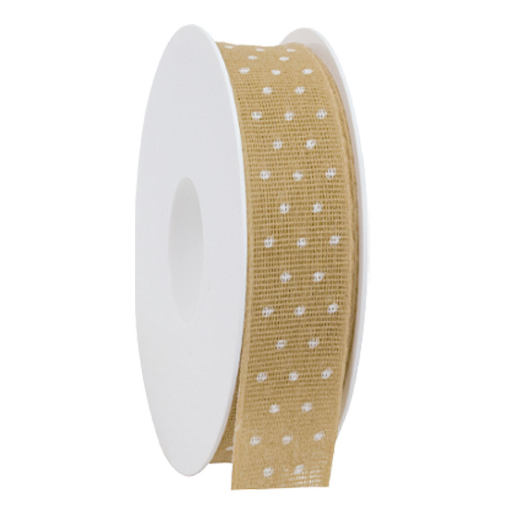Geschenkband Baumwolle Punkte Naturfarben 25 mm