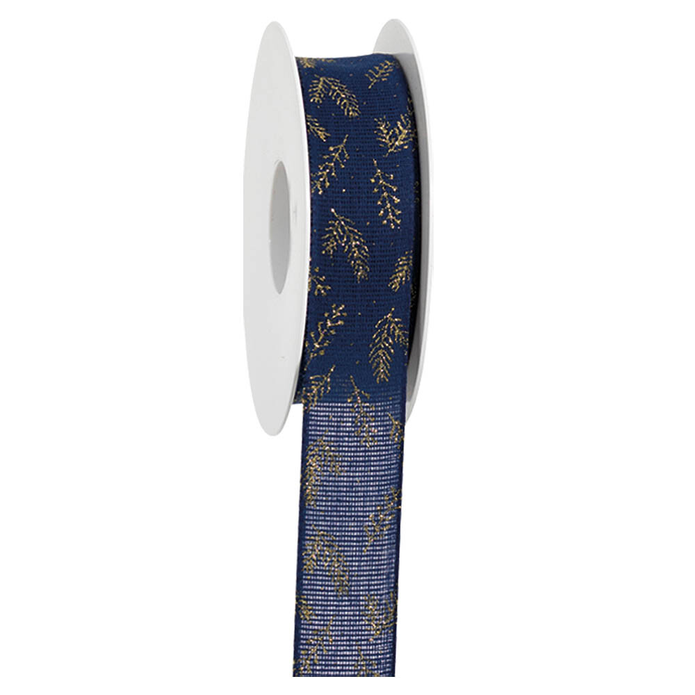 Geschenkband Nadelzweig blau/gold 25 mm