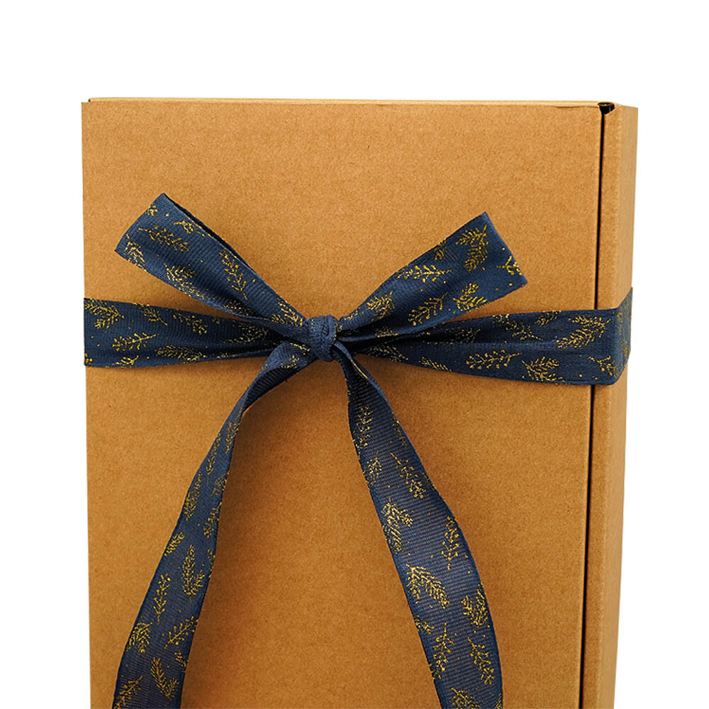 Geschenkband Nadelzweig blau/gold 25 mm