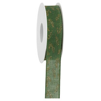 Geschenkband Nadelzweig grün/gold 25 mm