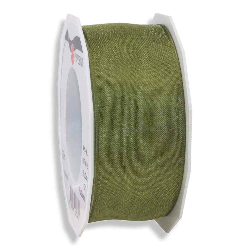 Geschenkband "Organza" mit Drahtkante Olivgrün 40 mm Geschenkband "Organza" mit Drahtkante Olivgrün 40 mm