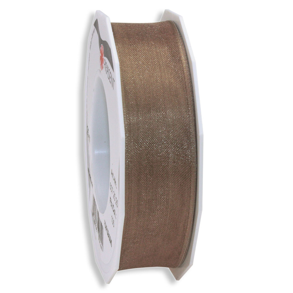 Geschenkband "Organza" mit Drahtkante Taupe 25 mm Geschenkband "Organza" mit Drahtkante Taupe 25 mm