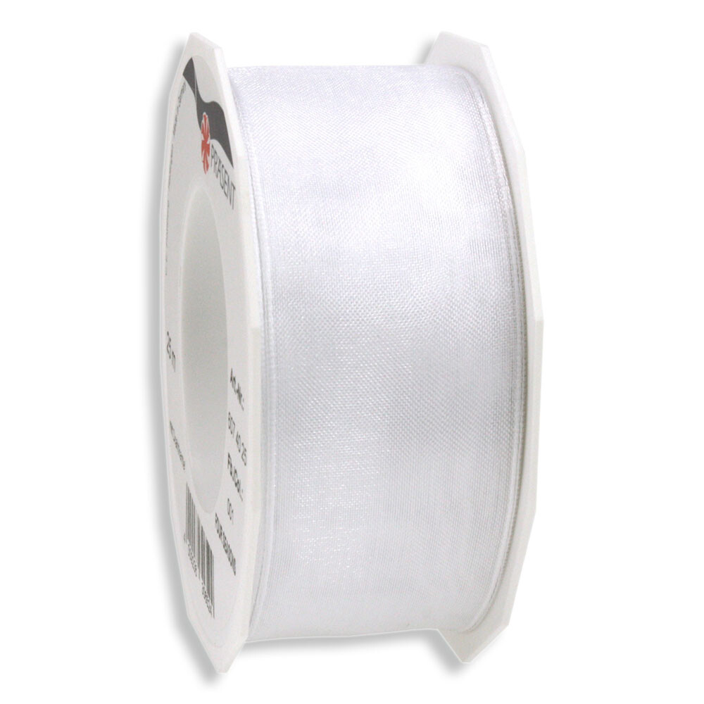 Geschenkband "Organza" mit Drahtkante Weiß 40 mm Geschenkband "Organza" mit Drahtkante Weiß 40 mm