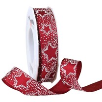 Geschenkband Sterne - Weihnachten bordeaux/matt