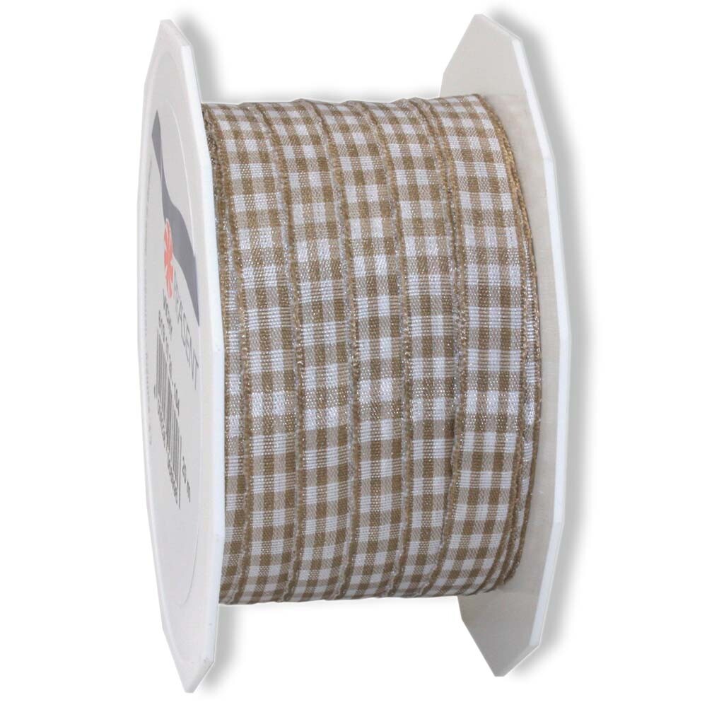 Geschenkband Stoffband Vichy Karo Taupe 10 mm Geschenkband Stoffband Vichy Karo Taupe 10 mm