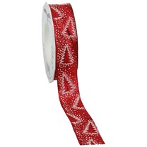 Geschenkband Tannenbäume - Weihnachten bordeaux/glitter