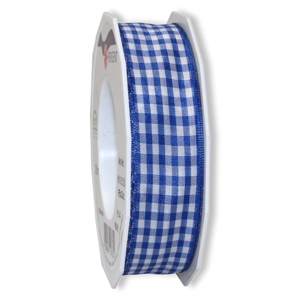 Geschenkband Stoffband Vichy Karo Blau 25 mm Geschenkband Stoffband Vichy Karo Blau 25 mm