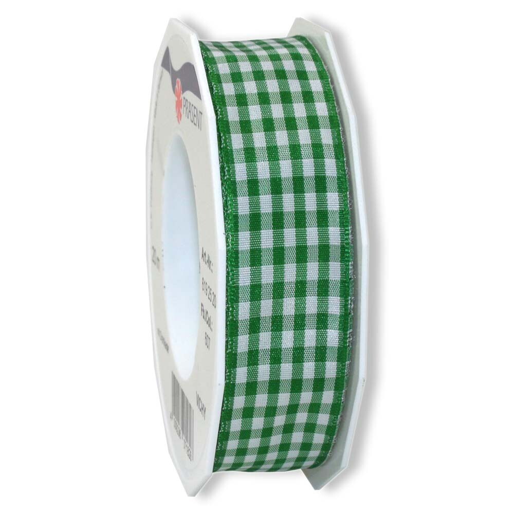 Geschenkband Stoffband Vichy Karo Grün 25 mm Geschenkband Stoffband Vichy Karo Grün 25 mm