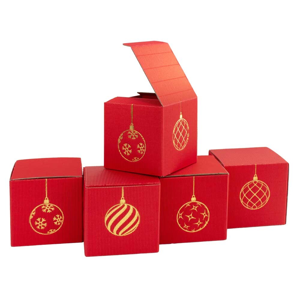 Geschenkbox offene Welle Weihnachtskugeln rot Geschenkbox offene Welle Weihnachtskugeln rot