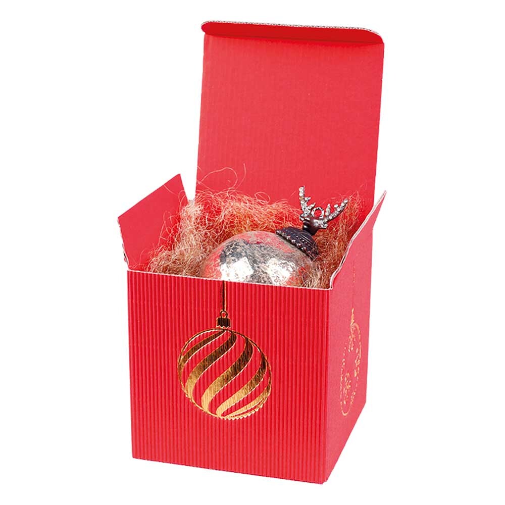 Geschenkbox offene Welle Weihnachtskugeln rot Geschenkbox offene Welle Weihnachtskugeln rot