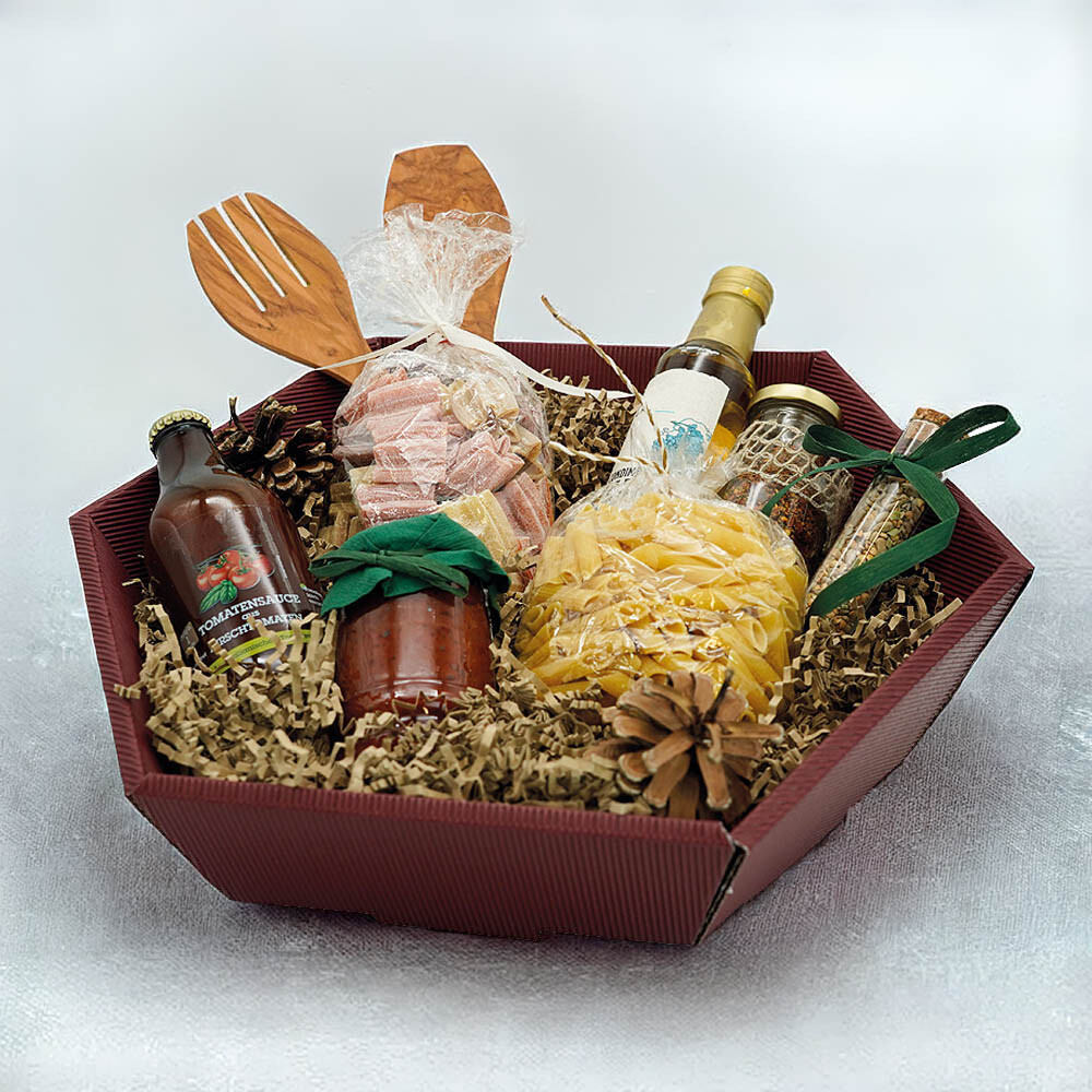 Geschenkkorb 6-eckig offene Welle bordeaux klein