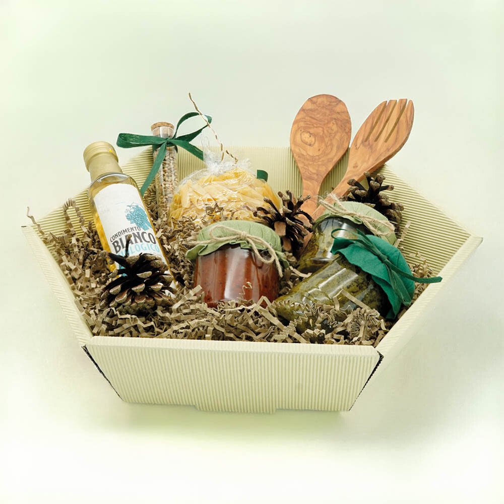 Geschenkkorb 6-eckig offene Welle creme klein