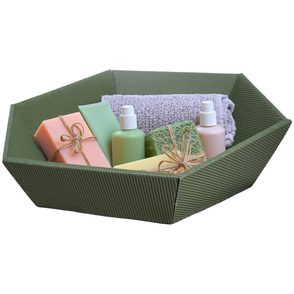 Geschenkkorb 6-eckig offene Welle olive klein Geschenkkorb 6-eckig offene Welle olive klein