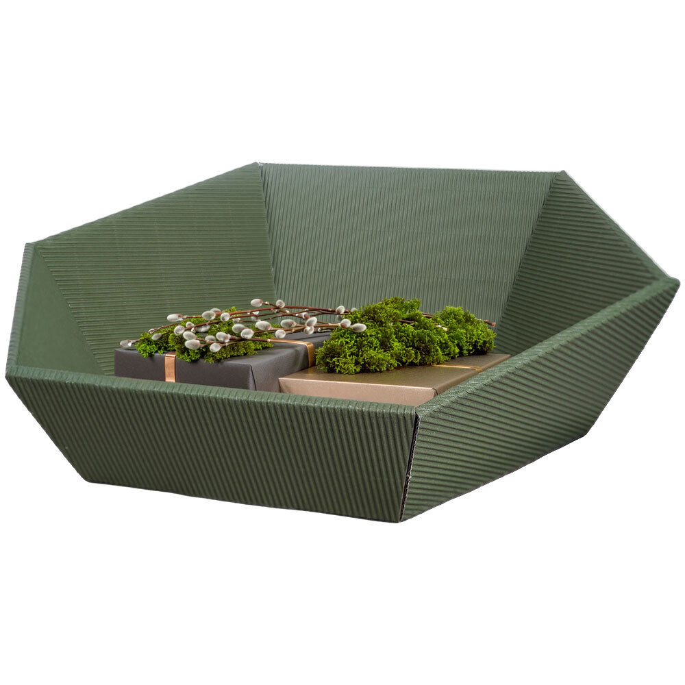 Geschenkkorb 6-eckig offene Welle olive mittel Geschenkkorb 6-eckig offene Welle olive mittel