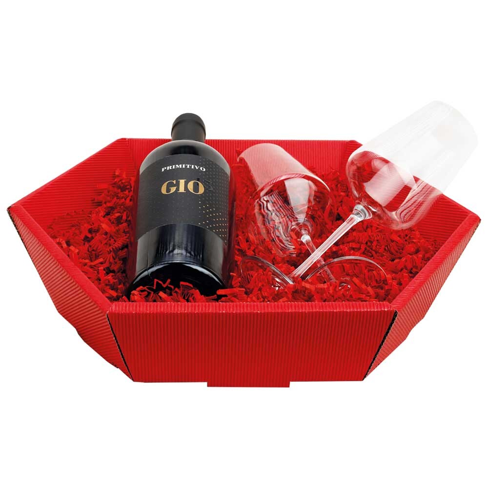 Geschenkkorb 6-eckig offene Welle rot klein Geschenkkorb 6-eckig offene Welle rot klein
