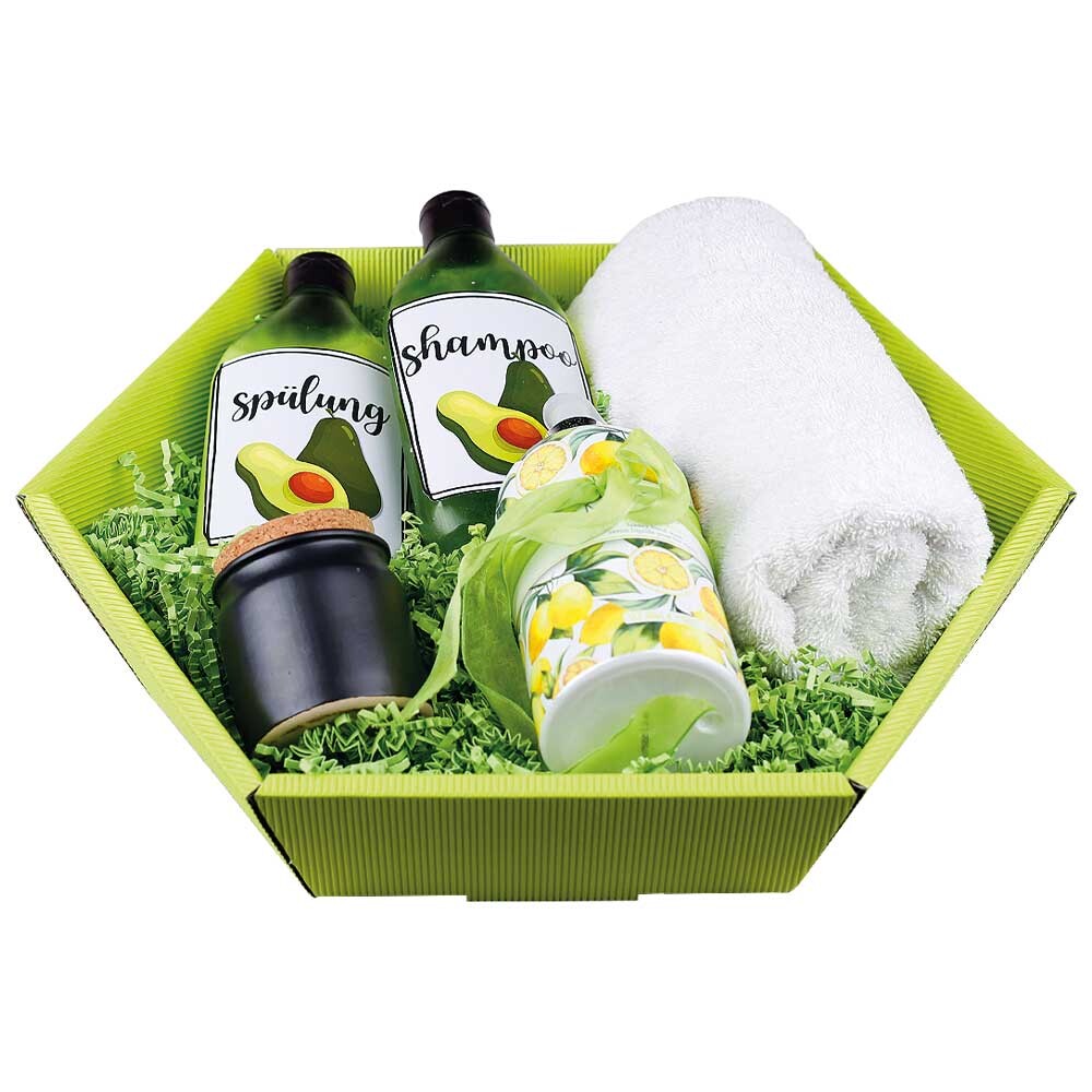 Geschenkkorb Präsentkorb Wellpappkorb 6-eckig mittel hellgrün Geschenkkorb Präsentkorb Wellpappkorb 6-eckig mittel hellgrün