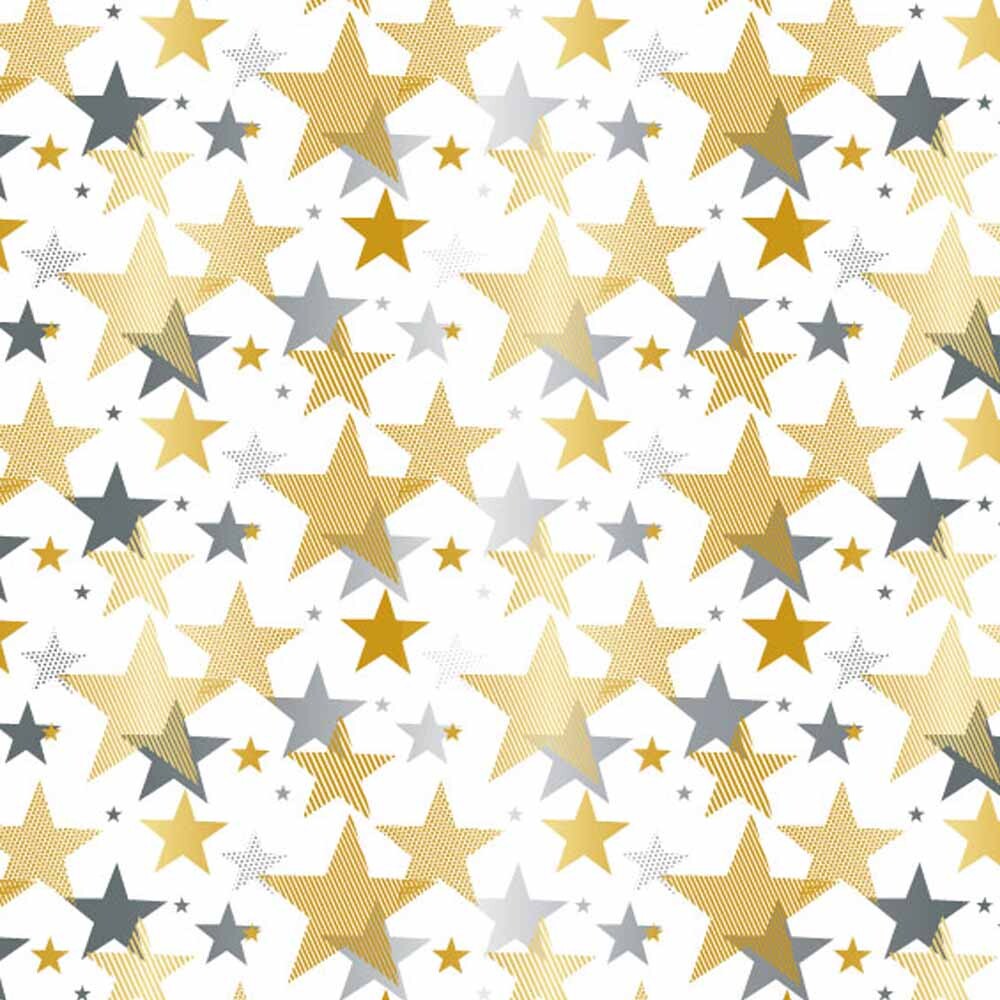 Geschenkpapiere Weihnachten Shop Rollen Sterne silber glänzend - gold Sterne mat