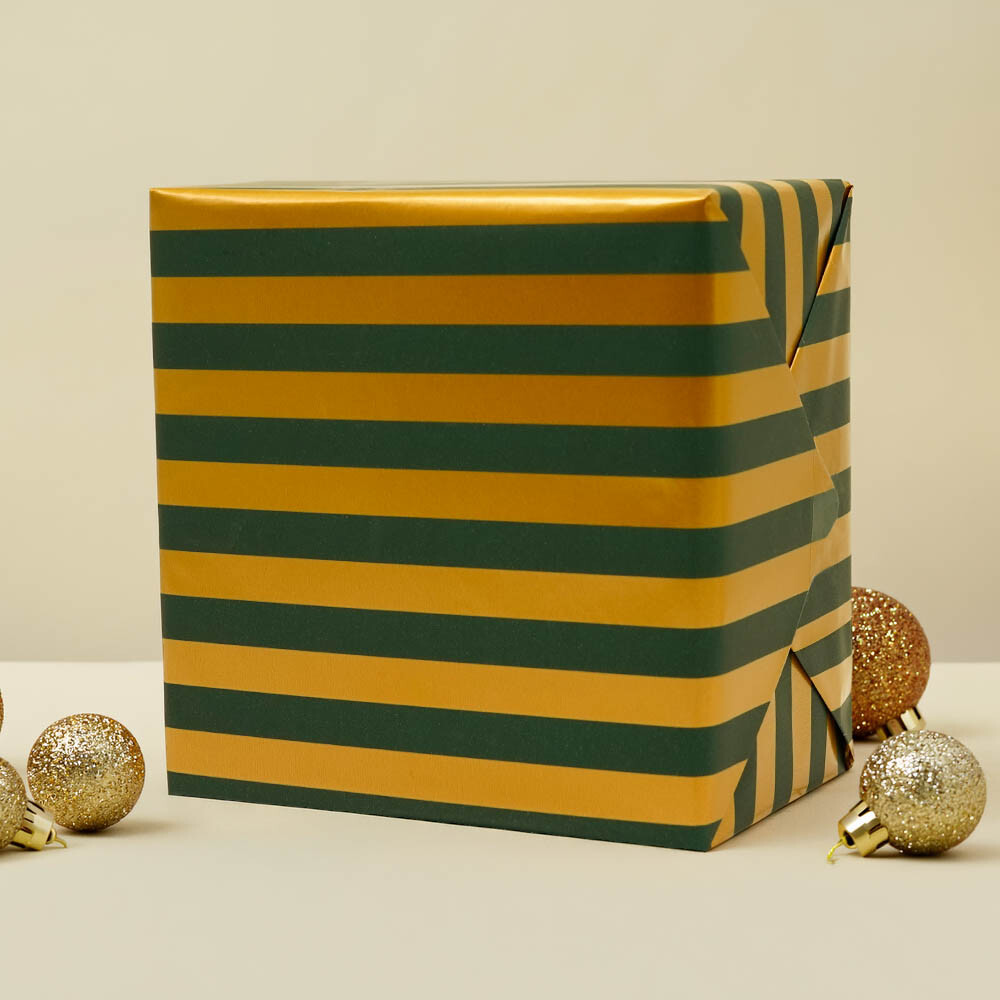 Geschenkpapiere Weihnachten Shop Rollen Streifen grün-gold 50 cm