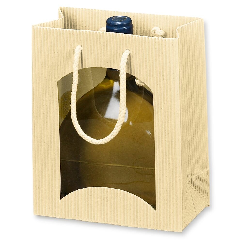 Flaschentragetasche offene Welle mit Sichtfenster creme