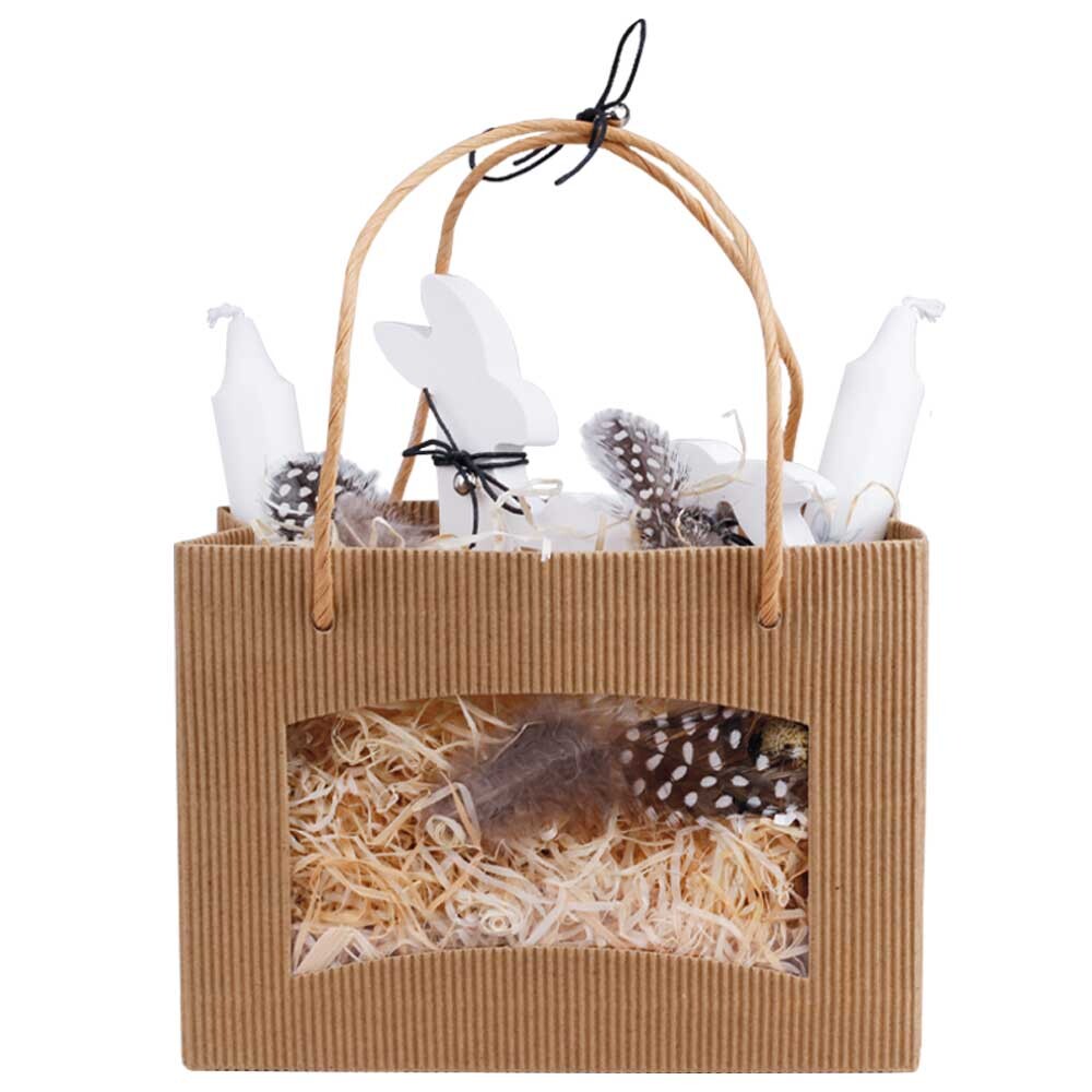 Geschenk-Tragetaschen offene Welle natur quer klein mit Fenster Geschenk-Tragetaschen offene Welle natur quer klein mit Fenster