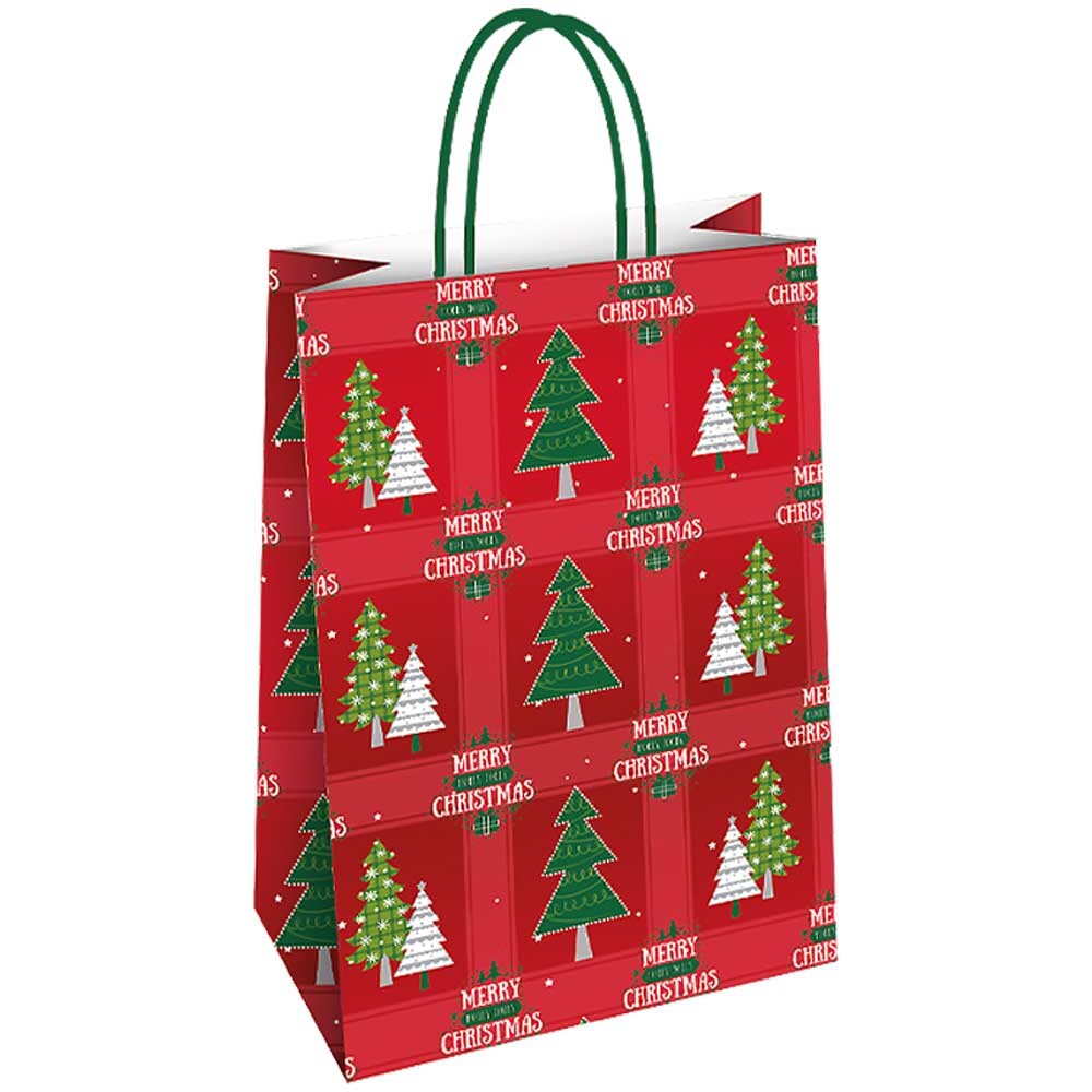 Geschenktragetasche Tannenbäume rot-grün XL Geschenktragetasche Tannenbäume rot-grün XL