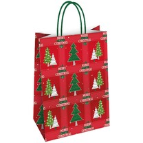 Geschenktragetasche Tannenbäume rot-grün XL Geschenktragetasche Tannenbäume rot-grün XL