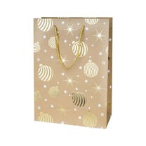Geschenktragetasche Wood groß Kugeln/Sterne gold