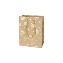 Geschenktragetasche Wood mittel Kugeln/Sterne gold