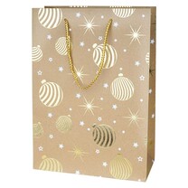 Geschenktragetasche Wood XL Kugeln/Sterne gold